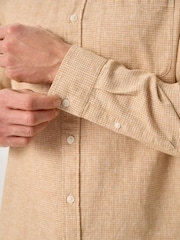Orange Grandad Collar Cotton Linen Blend Long Sleeve Shirt - Image 5 of 8