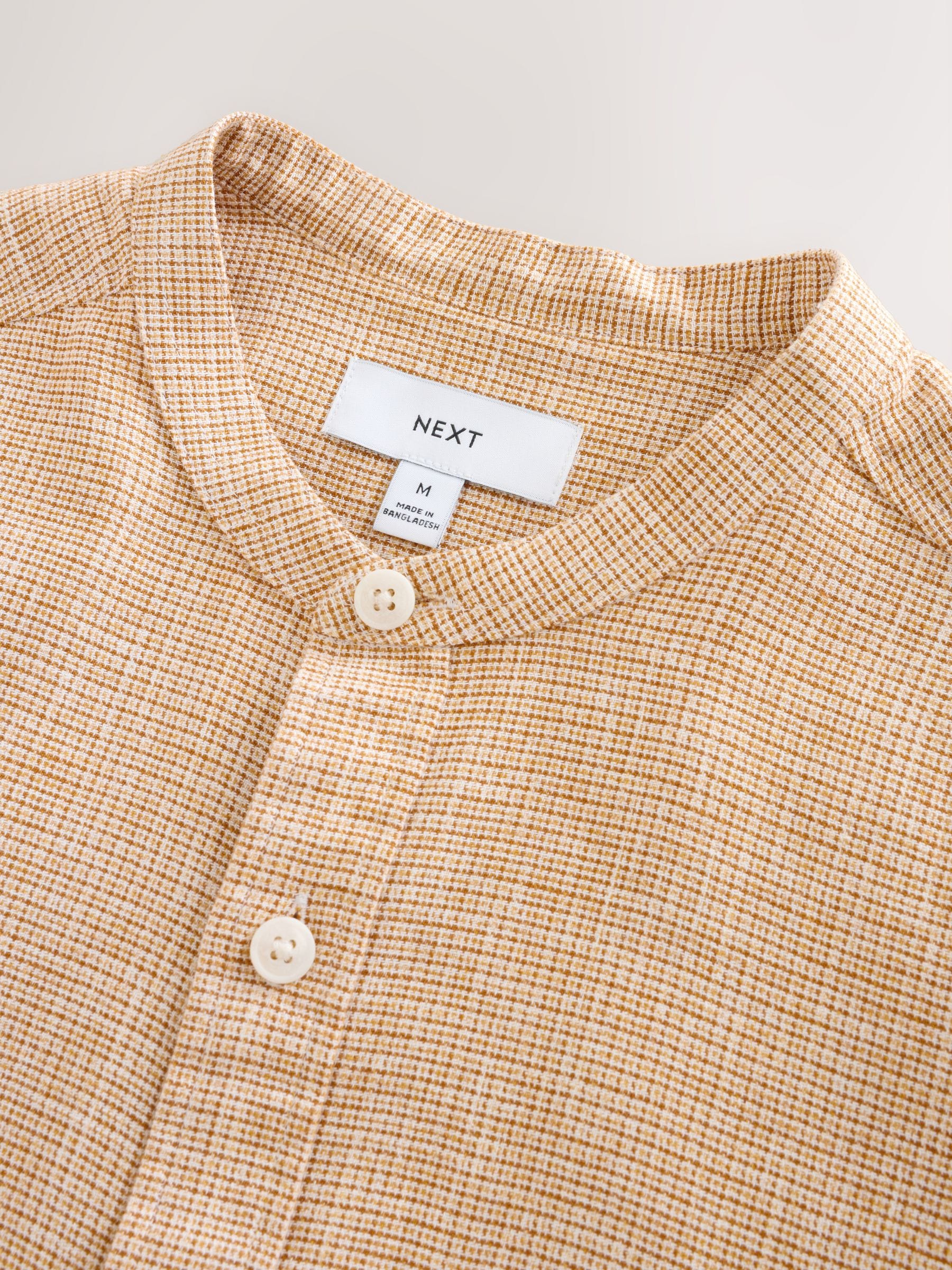 新品2セットVein Long Sleeve-Cotton XS ベージュ Buy Orange Grandad Collar Cotton Linen Blend Long Sleeve Shirt