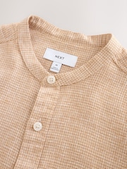 Orange Grandad Collar Cotton Linen Blend Long Sleeve Shirt - Image 7 of 8