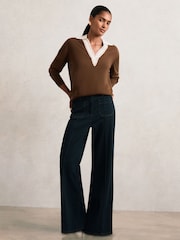 Reiss Chocolate Brown/Ivory Nina Wool Collared Cricket Jumper - Image 3 of 6