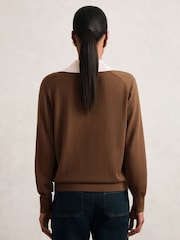 Reiss Chocolate Brown/Ivory Nina Wool Collared Cricket Jumper - Image 5 of 6