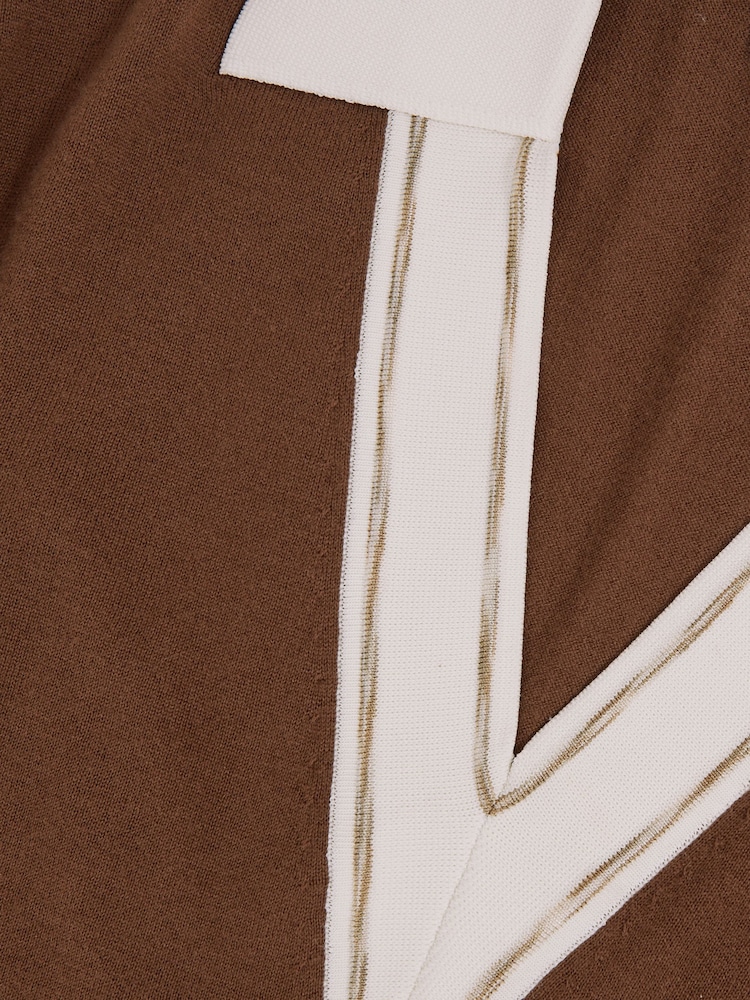 Reiss Chocolate Brown/Ivory Nina Wool Collared Cricket Jumper - Image 6 of 6