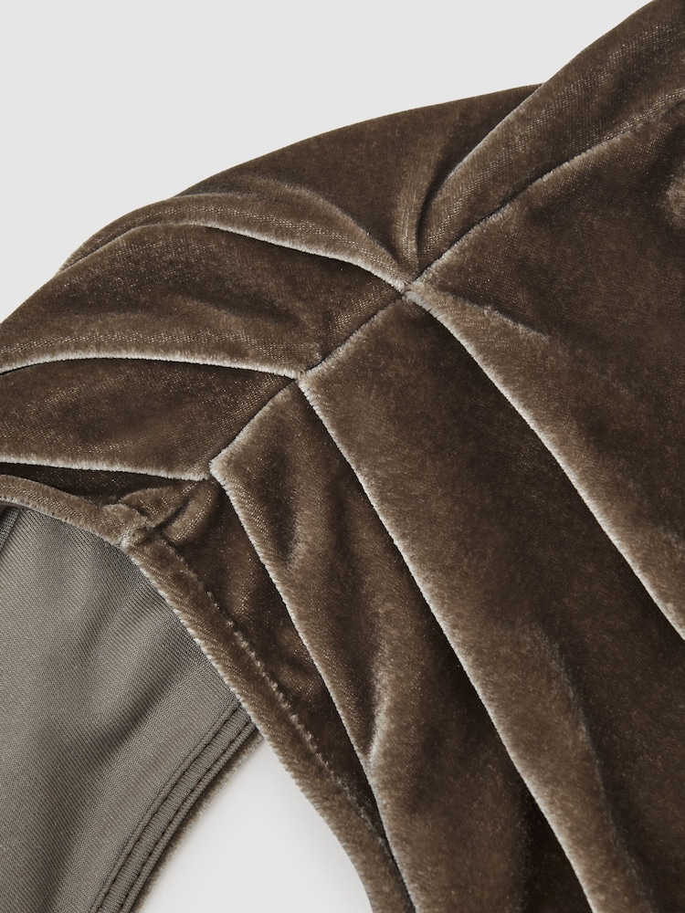 Reiss Mocha Brown Kassia Velvet Cut-Out Long-Sleeve Top - Image 5 of 5