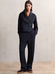 Reiss Navy Jemma Modal-Blend Interlock Wide-Leg Joggers - Image 1 of 6
