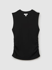 Reiss Black Trudy Ribbed Ruched Waist Vest - Image 2 of 5