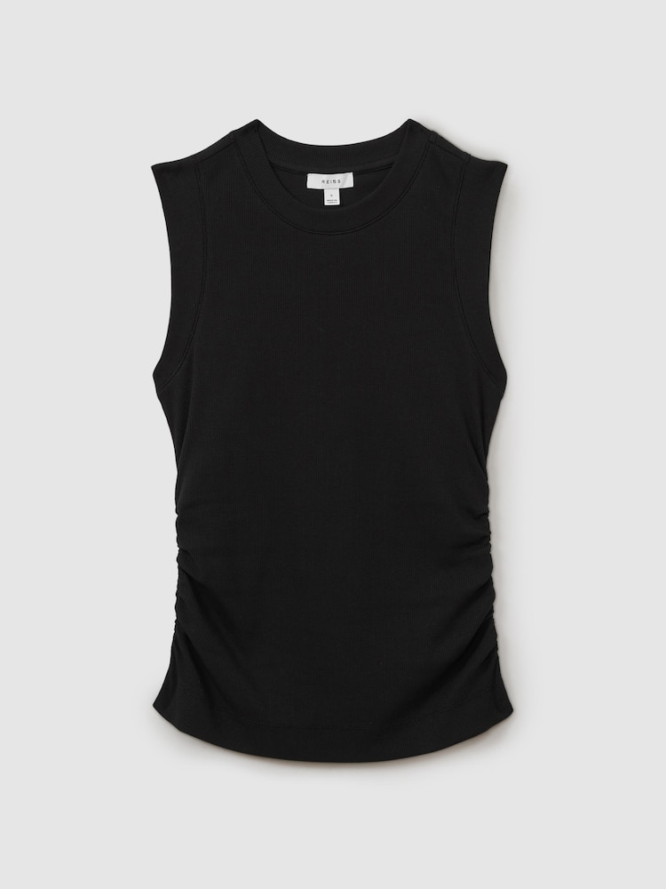 Reiss Black Trudy Ribbed Ruched Waist Vest - Image 2 of 5 Reiss Black Trudy Ribbed Ruched Waist Vest - Image 2 of 5