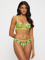 Ann Summers Green Lime Caged Hibiscus Floral Print Embroidery Non Pad Balcony Bra - Image 1 of 5