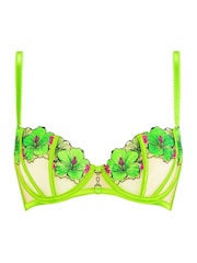 Ann Summers Green Lime Caged Hibiscus Floral Print Embroidery Non Pad Balcony Bra - Image 5 of 5