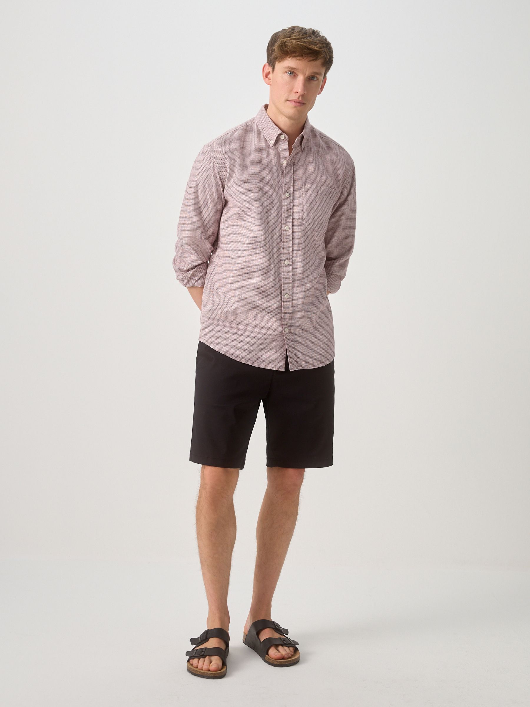 Buy Purple Classic Collar Cotton Linen Blend Long Sleeve Shirt