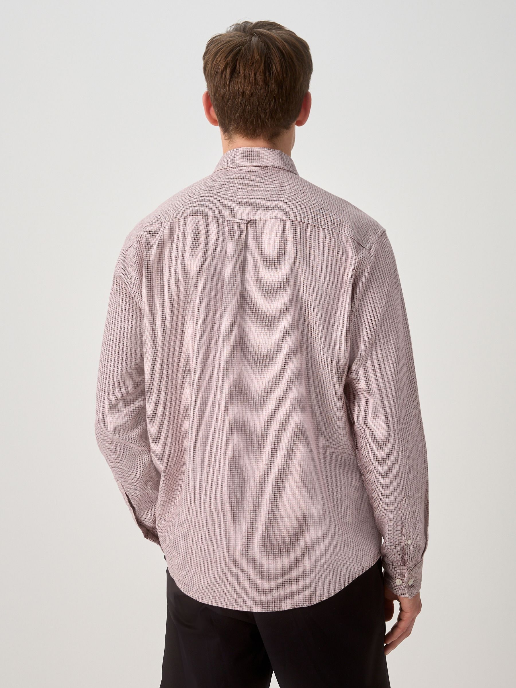 Buy Purple Classic Collar Cotton Linen Blend Long Sleeve Shirt