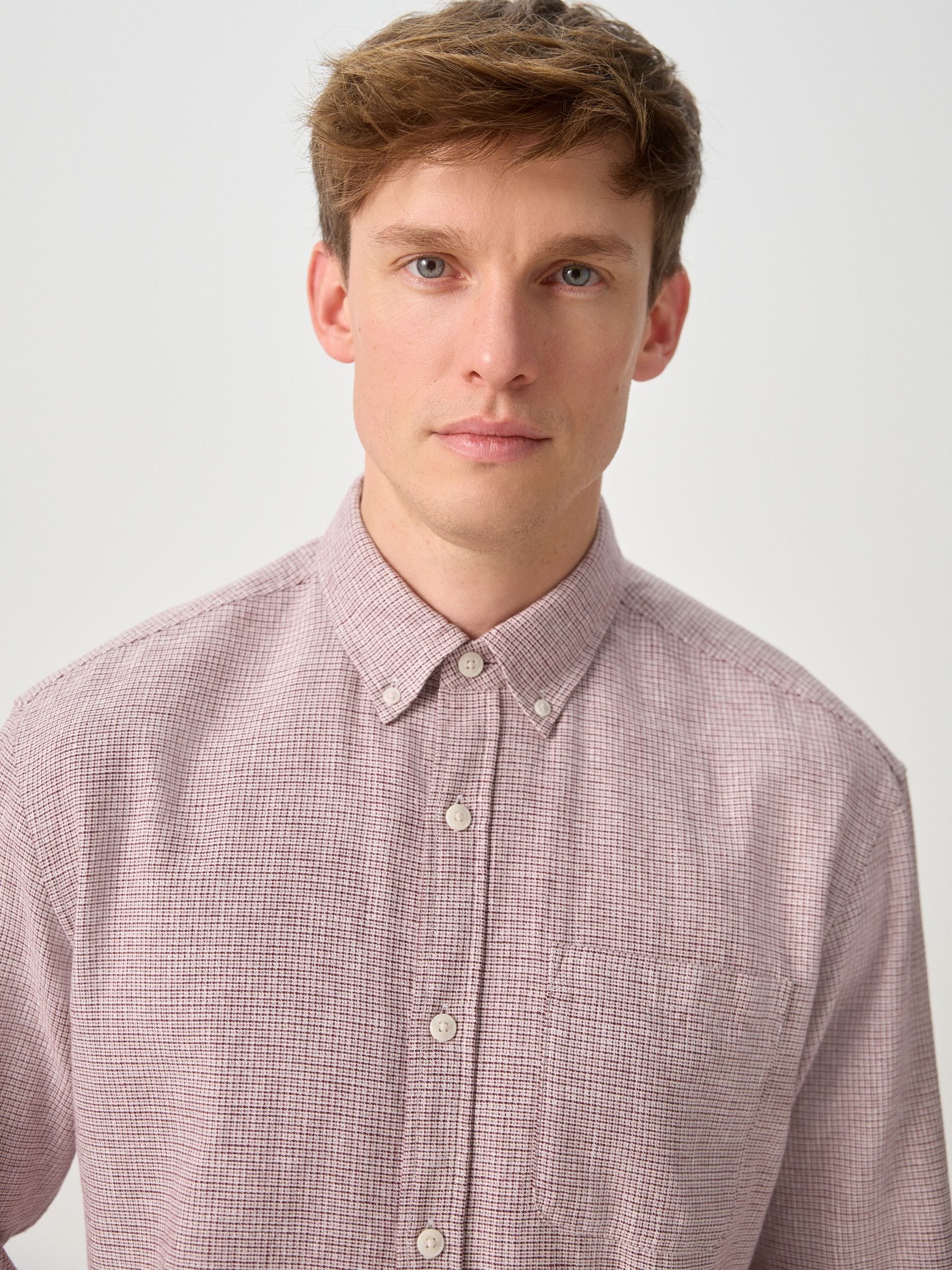 Buy Purple Classic Collar Cotton Linen Blend Long Sleeve Shirt