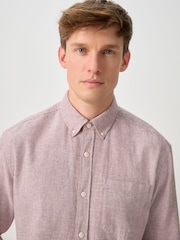 紫色 - 标准项圈 - 棉 亚麻布Blend 长袖 衬衫 - 8的图像4｝