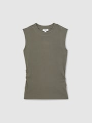 Reiss Khaki Green Trudy Fine Rib Ruched Vest Top - Image 2 of 5