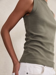 Reiss Khaki Green Trudy Fine Rib Ruched Vest Top - Image 3 of 5