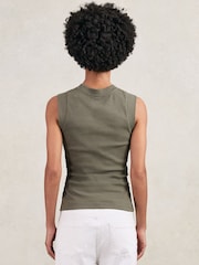 Reiss Khaki Green Trudy Fine Rib Ruched Vest Top - Image 4 of 5