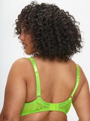 Ann Summers Green Lime Caged Hibiscus Floral Print Embroidery Non Pad DD+ Balcony Bra - Image 2 of 6