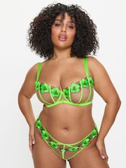 Ann Summers Green Lime Caged Hibiscus Floral Print Embroidery Non Pad DD+ Balcony Bra - Image 3 of 6