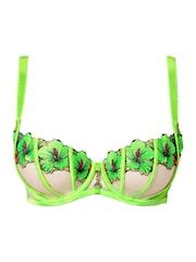 Ann Summers Green Lime Caged Hibiscus Floral Print Embroidery Non Pad DD+ Balcony Bra - Image 6 of 6