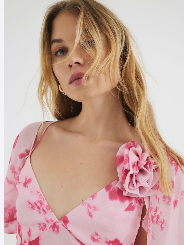 Buy River Island Pink Floral Print Angel Sleeve Corsage Maxi Dress from the  Next UK online shop
