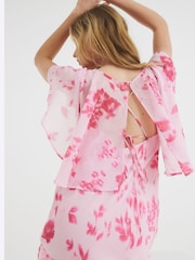 River Island Pink Floral Print Angel Sleeve Corsage Maxi Dress - Image 4 of 6
