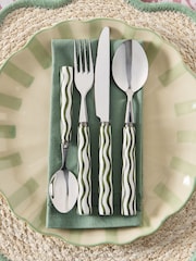 16 Piece Green Ceramic Handle Wiggle Pattern Cutlery - Image 1 of 5