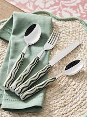 16 Piece Green Ceramic Handle Wiggle Pattern Cutlery - Image 2 of 5