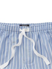 Savile Row Company Blue Twill Wide Stripe 100% Cotton Lounge Shorts - Image 2 of 2