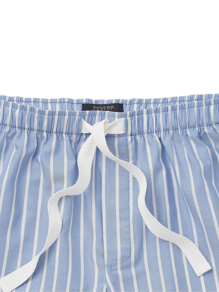 Savile Row Company Blue Twill Wide Stripe 100% Cotton Lounge Shorts - Image 2 of 2