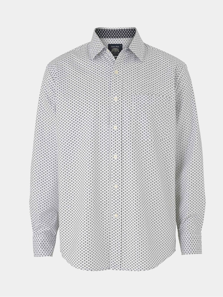 Savile Row Company 100% Cotton Classic Fit Printed Casual White Shirt - Image 1 of 3