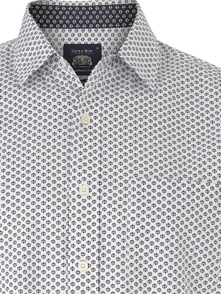 Savile Row Company 100% Cotton Classic Fit Printed Casual White Shirt - Image 2 of 3