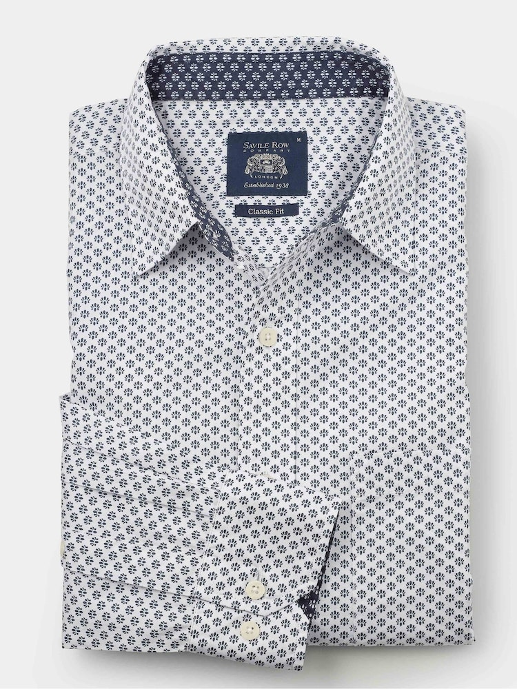 Savile Row Company 100% Cotton Classic Fit Printed Casual White Shirt - Image 3 of 3