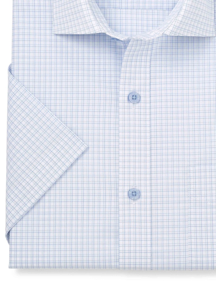 Savile Row Company Classic Fit Blue Cotton Check Short Sleeve Formal Shirt - Bild 3 von 3