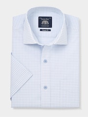 Savile Row Company Blue Classic Fit Cotton Check Short Sleeve Formal Shirt - Image 4 of 5