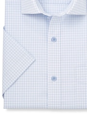 Savile Row Company Blue Classic Fit Cotton Check Short Sleeve Formal Shirt - Image 5 of 5
