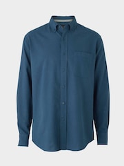 أزرق داكن - قميص كاجوال بتلبيس كلاسيكي من الكتان والقطن بأزرار كاملة من Savile Row Company - صورة 4 من 6
