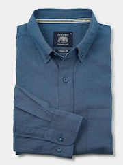 أزرق داكن - قميص كاجوال بتلبيس كلاسيكي من الكتان والقطن بأزرار كاملة من Savile Row Company - صورة 5 من 6