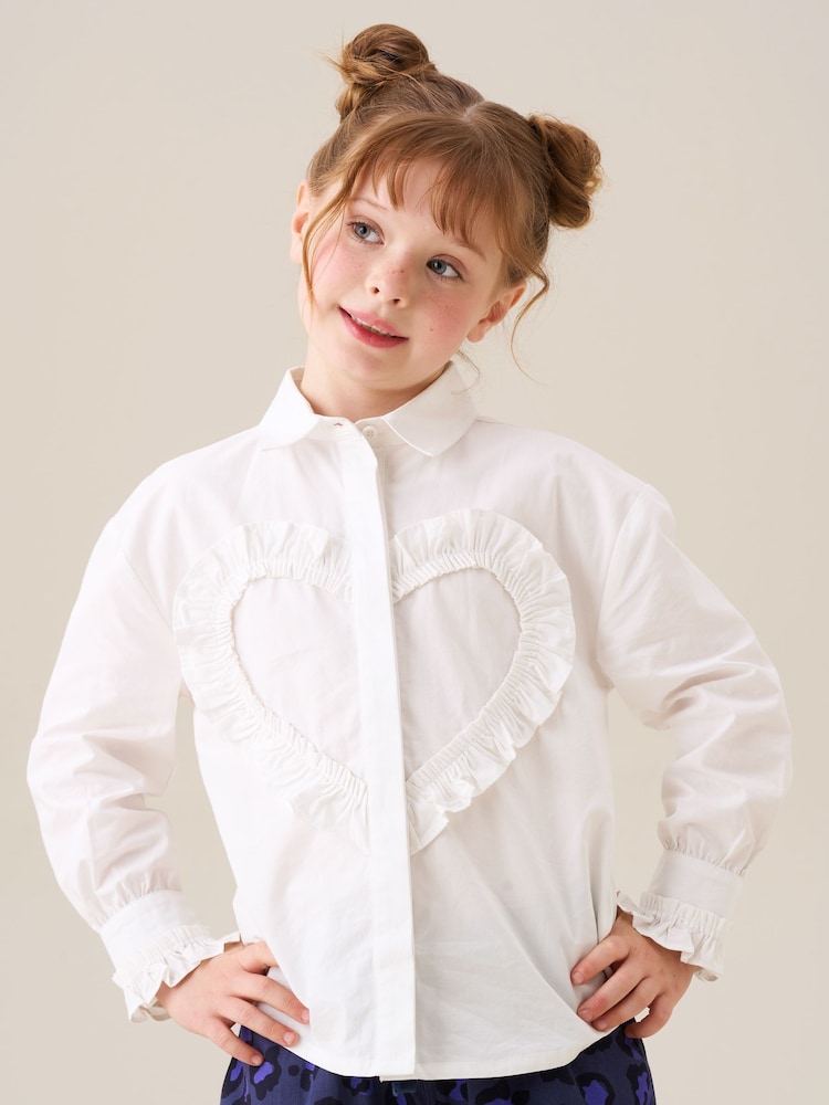 Angel & Rocket White Adelle Frill Heart Print Shirt - Image 1 of 8