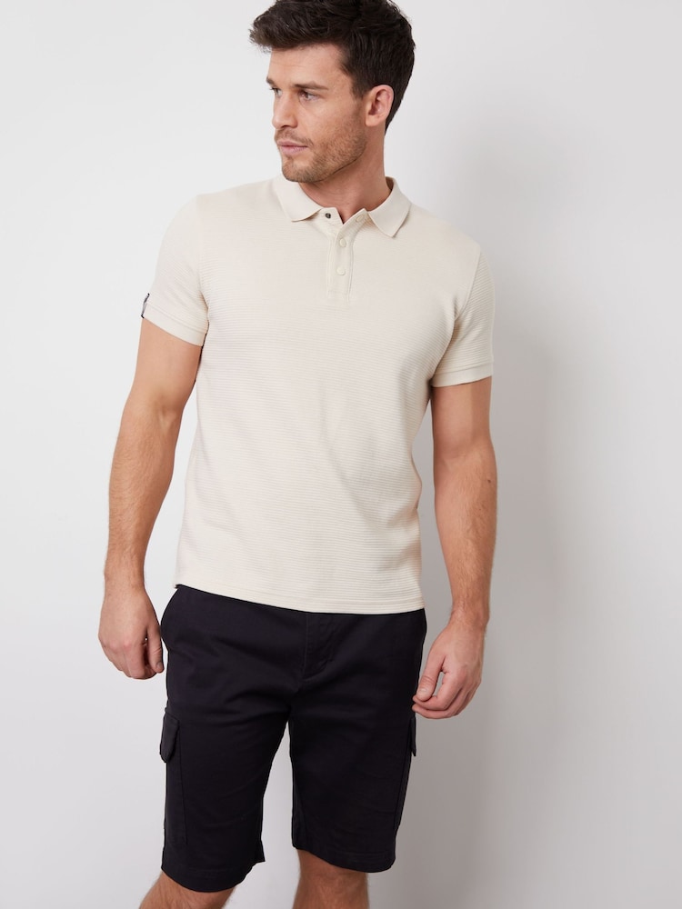 Threadbare Natural Ottoman Rib Textured 100% Cotton Polo Shirt - Image 1 of 4