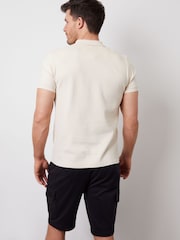 Threadbare Natural Ottoman Rib Textured 100% Cotton Polo Shirt - Image 2 of 4