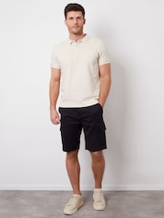 Threadbare Natural Ottoman Rib Textured 100% Cotton Polo Shirt - Image 3 of 4