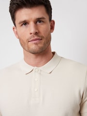 Threadbare Natural Ottoman Rib Textured 100% Cotton Polo Shirt - Image 4 of 4