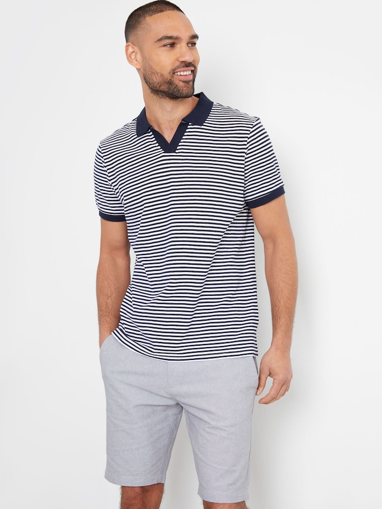 Threadbare Stripe Open Neck Collar 100% Cotton Polo Shirt - صورة 1 من 4