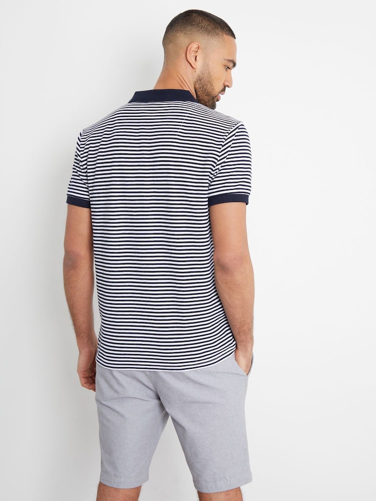 Threadbare Stripe Open Neck Collar 100% Cotton Polo Shirt - صورة 2 من 4
