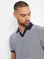 Threadbare Stripe Open Neck Collar 100% Cotton Polo Shirt - صورة 4 من 4