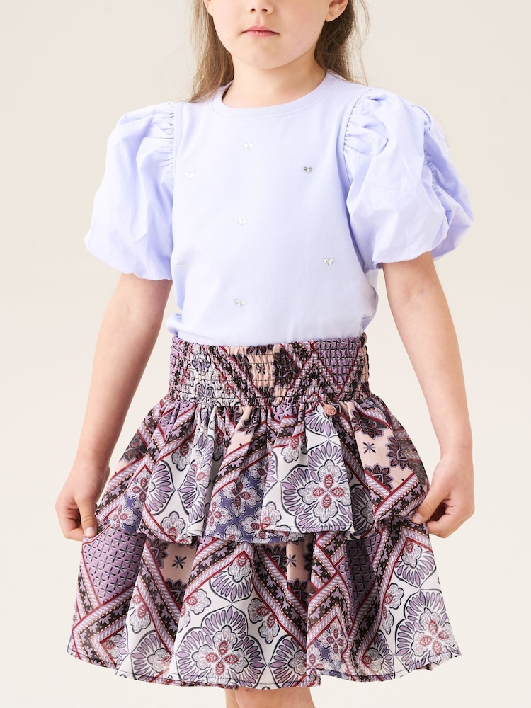 Angel & Rocket Purple Adrienne Tiered Boho Print Skirt - Image 1 of 7