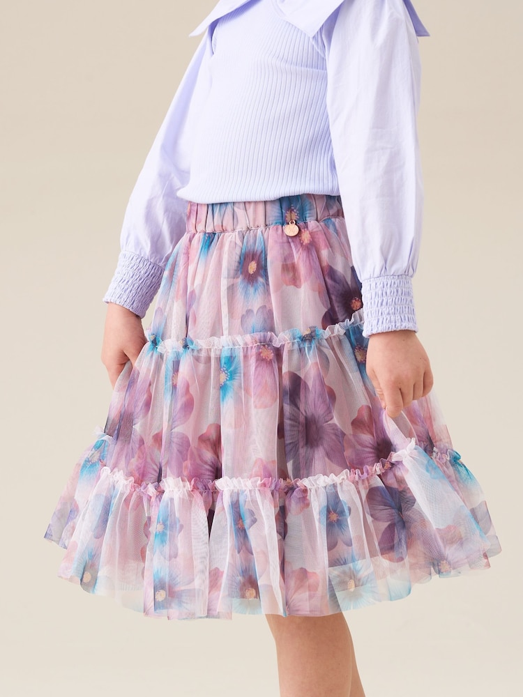 Angel & Rocket White Cara Printed Mesh Midi Skirt - Image 5 of 6