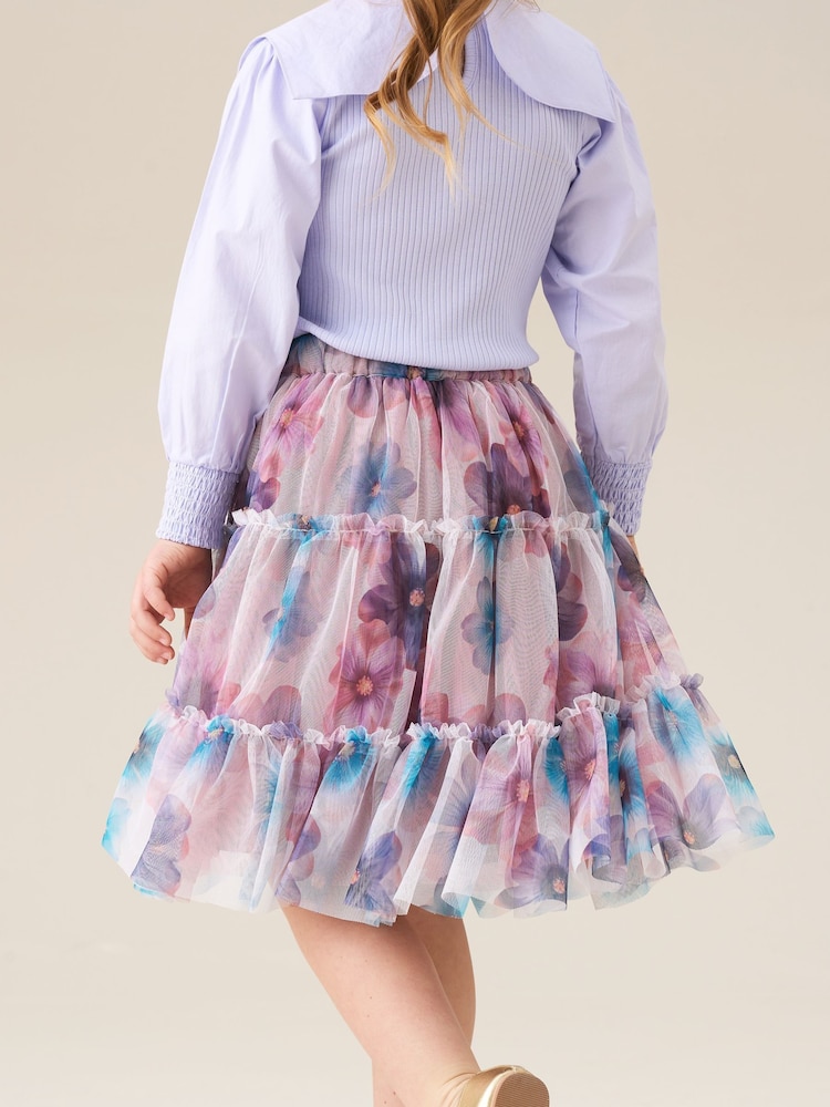 Angel & Rocket White Cara Printed Mesh Midi Skirt - Image 6 of 6