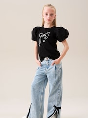 Angel & Rocket Blue Lena Bow Detail Straight Leg Jeans - Image 3 of 6