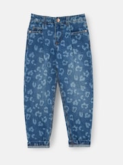 Angel & Rocket Blue Kendal Leopard Print Denim Barrel Leg Jeans - Image 5 of 7