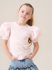 Angel & Rocket Pink Agatha Heart Print Rib T-Shirt - Image 1 of 7